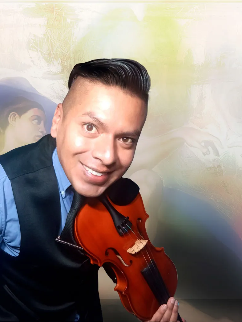 Samael Casanova, pintor y violinista, con su violín